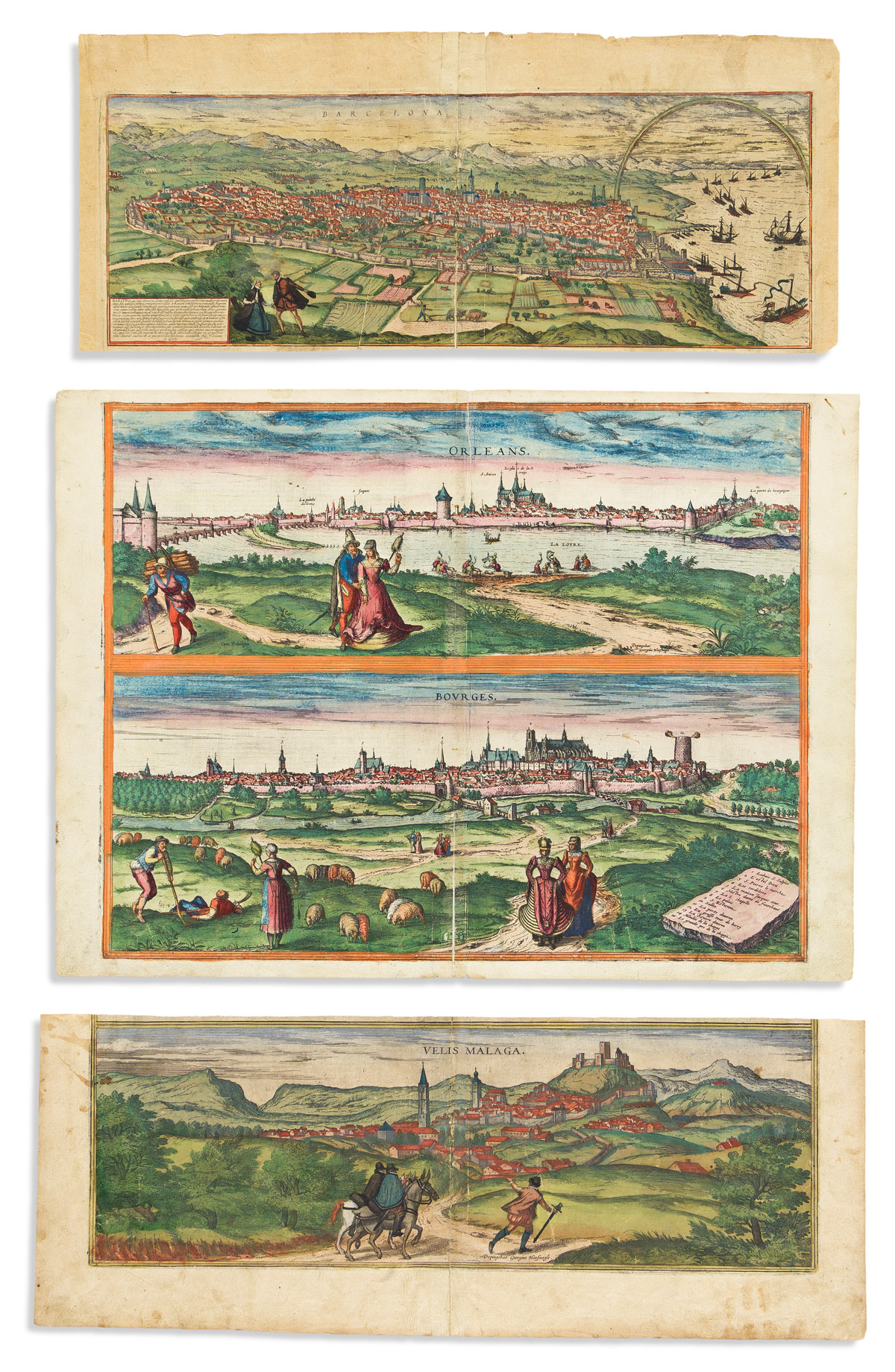 BRAUN, GEORG; and HOGENBERG, FRANZ. Group of 4 (and two halves) double-page engraved town views from